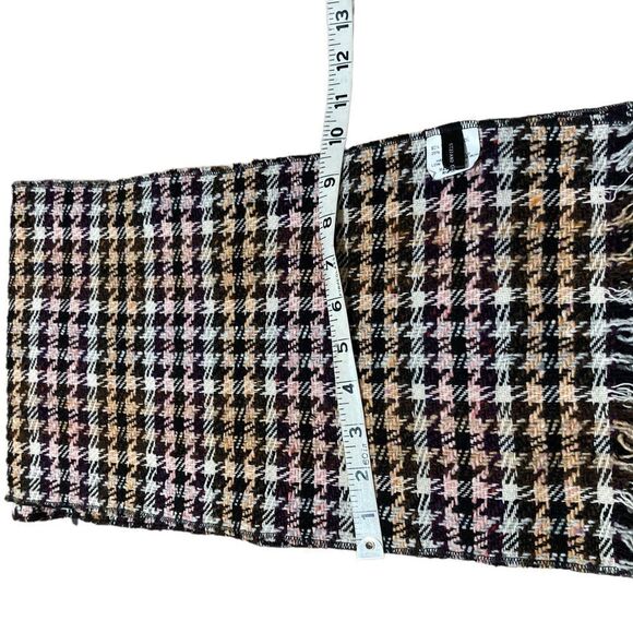 Wool scarf Brown cream pink and orange hounds tooth virgin wool scarf - Picture 4 of 7